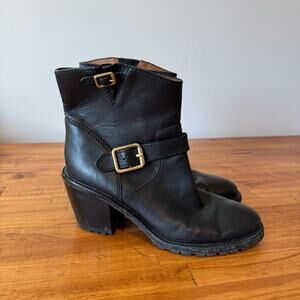 Marc By Marc Jacobs Black Leather Buckle Heeled Moto Booties Size 38.5